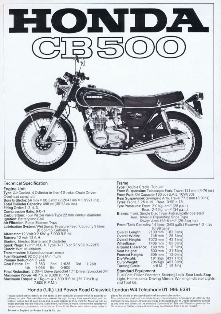 PUBLICITE EN NOUIR ET BLNAC DE LA HONDE CB500 FOUR