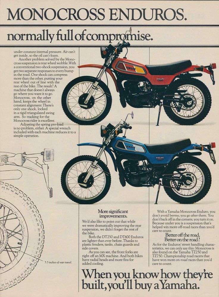 publicite des motos d enduro de yamaha dans les annees 70